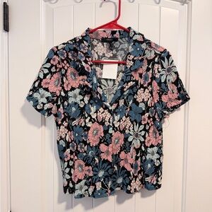 Forever 21 Black Floral Button Down Shirt